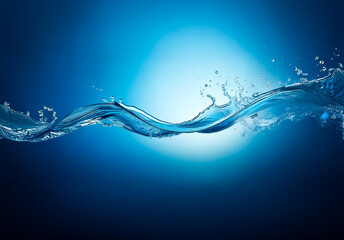 Leinwandbilder - Clear water wave with splashes against a gradient blue backdrop, showcasing liquid motion in a dynamic, refreshing and abstract image.