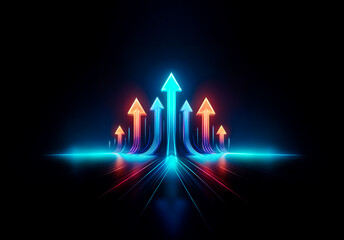 Aufkleber - Dynamic upward neon arrows glow in blue and red against a dark backdrop. The arrows convey growth, direction, and progress with vibrant light trails.