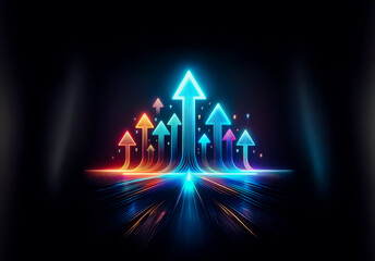 Aufkleber - Glowing arrows ascend from darkness, radiating vibrant colors. They symbolize growth, progress, and a bright future trajectory with dynamic upward motion.