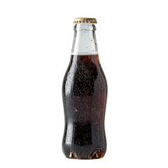 Poster - glass bottle filled with dark soda, featuring condensation and bubbles, evokes refreshing feeling. Perfect for hot day or casual gathering