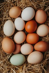 Wall Mural - Farm Fresh Eggs Nestled in Hay, Rustic Setting, Food Photography