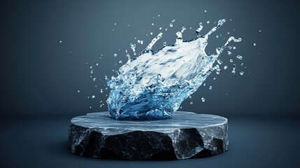 Aufkleber - Water splash on a black stone podium creating a mockup for product display with high fidelity detail