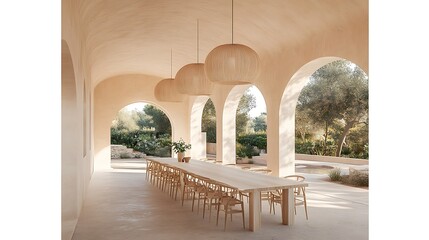 Wall Mural - Arched Pavilion Dining Area With Light Fixtures