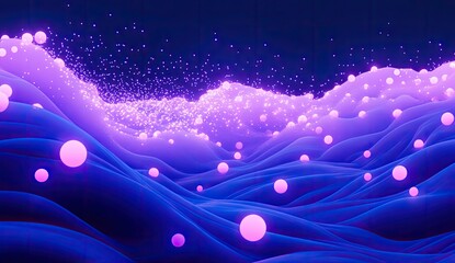 Poster - glowing orbs rise over digital landscape, futuristic scene