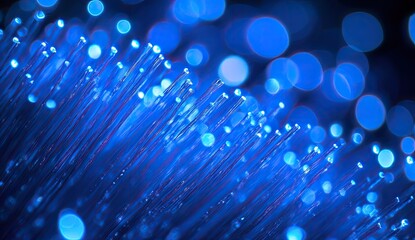 Poster - Blue fiber optics glowing, dark background, technology, internet