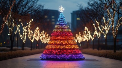 Poster - christmas tree with lights bokeh background