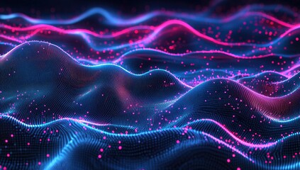 Poster - Abstract glowing data waves, digital landscape, technology background, futuristic design