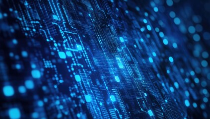 Fototapete - Abstract digital circuit board glowing blue, tech background, data stream, website banner