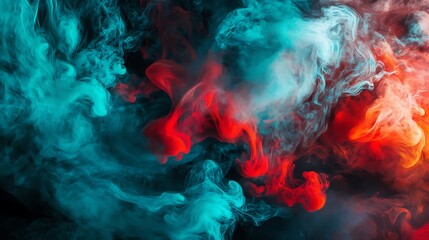 Wall Mural - Abstract swirling teal and red smoke artwork