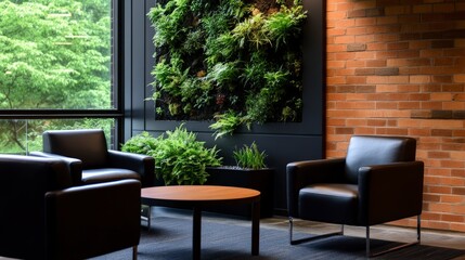 Wall Mural - Modern Interior with Green Wall and Black Chairs in Cozy Living Space