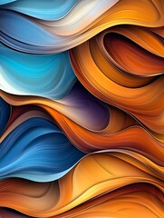 Poster - Abstract Fluid Waves, Blue & Orange Swirls - Fluid art