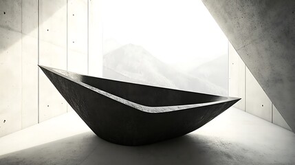 Wall Mural - Modern Black Freestanding Bathtub in Concrete Room