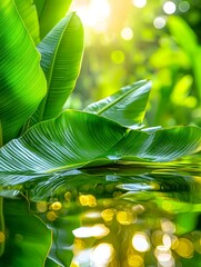 Sticker - Lush Green Banana Leaves Reflection -  Nature and environmental the.