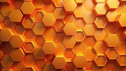 Wall Mural - Abstract Orange Hexagon Pattern Background Geometric Design with Three-Dimensional Hexagonal Cells