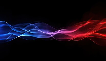 Poster - Abstract red blue light waves, dark background, design element
