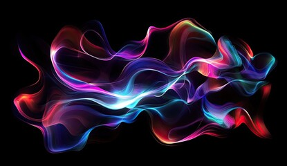 Poster - Abstract colorful smoke waves, dark background, digital art, design element