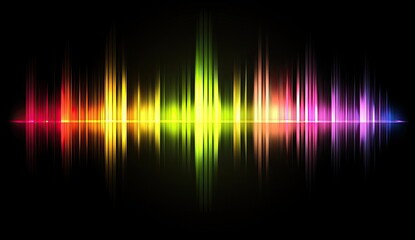 Poster - Colorful sound waves pulse, dark background, digital art, music visualization