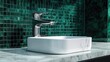 © yasna  - Modern Bathroom Sink with Emerald Green Mosaic Tiles