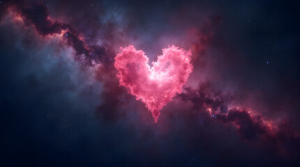 Wall Mural - Heart Nebula Space Art: Pink Love Heart Galaxy Cloud, Romantic Cosmic Valentine's Day, Deep Space Celestial Artwork, Fantasy Universe Digital Painting