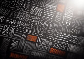 Poster - Abstract Background with Hand-Drawn White Lines and Orange Accents on Dark Surface