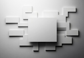 Poster - Abstract White Wall Art with Geometric Shapes and Empty Frames for Modern Interiors and Minimalist Designs