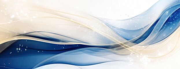 Poster - abstract blue and gold waves flowing gracefully with sparkling dust, creating a serene winter wonder