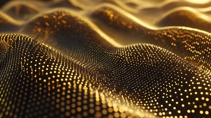 Golden Abstract Wavy Network Of Dots And Lines
