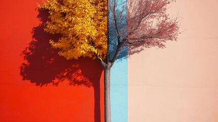 Aufkleber - A contrast of two bold colors, split perfectly in half