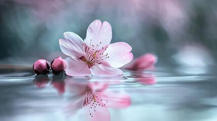 Poster - A delicate cherry blossom petal drifting on a still pond.