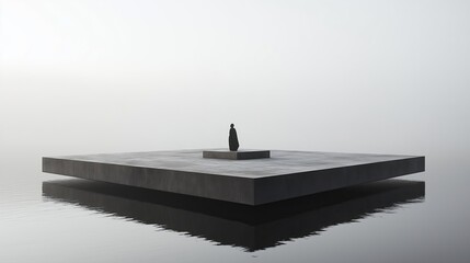 Poster - A floating platform with a single minimalist sculpture