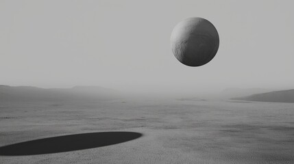 Wall Mural - A floating sphere casting a soft shadow on an empty plane