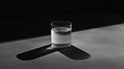 Poster - A glass of water placed in the exact center of an empty table