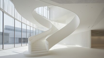 Aufkleber - A modern white staircase spiraling into a void