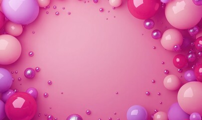 Wall Mural - Colorful arrangement of glossy spheres in pink tones, creating a playful background scene