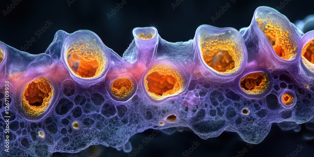 Fungal structure degradation close-up micrograph of enzymatic ...