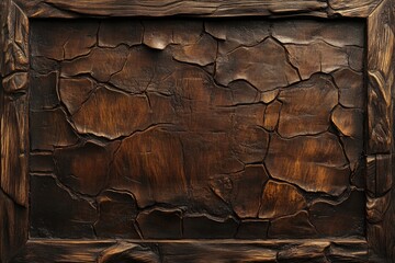 Wall Mural - Rustic wood frame, cracked texture, dark brown, studio shot, background design