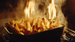 © Sabana - Crispy golden fries sizzling in a smoky kitchen with flames dancing around for a dramatic effect