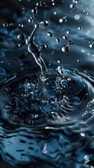 Wall Mural - Water drop impact, dark background, splash, ripples, texture, design