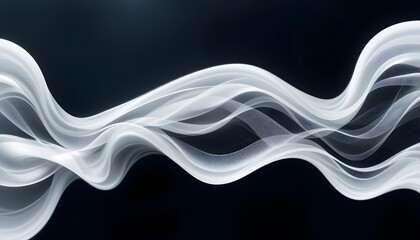 Canvas Print - Dynamic white abstract waves form curves & swirls on dark backdrop, flowing motion movement