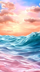 Poster - Pastel Ocean Sunset Waves Abstract Art - Pastel colors