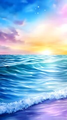 Wall Mural - Serene Ocean Sunset Seascape Painting - Pastel colors