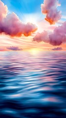 Wall Mural - Serene Sunset Ocean, Watercolor Sky - Watercolor effects