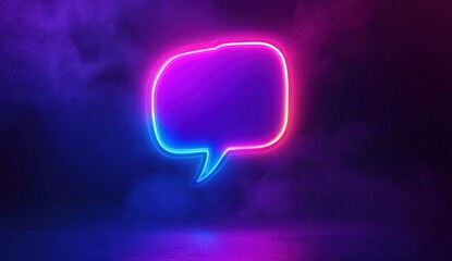 Poster - Neon Glowing Speech Bubble in Dark Space with Vivid Colors and Smoke, Representing Digital Communication