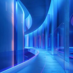 Canvas Print - Futuristic blue corridor, glowing lights, abstract background, modern design