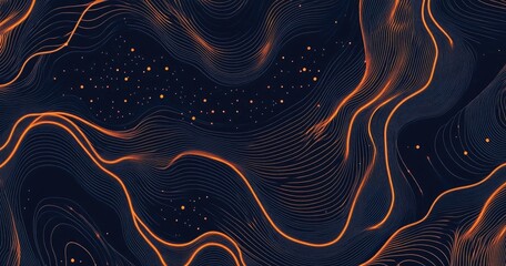 Poster - Abstract Orange Waves Dark Background Digital Art