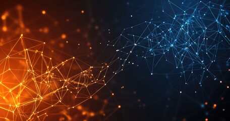 Poster - Abstract Network Connection, Orange Blue, Digital, Data, Background