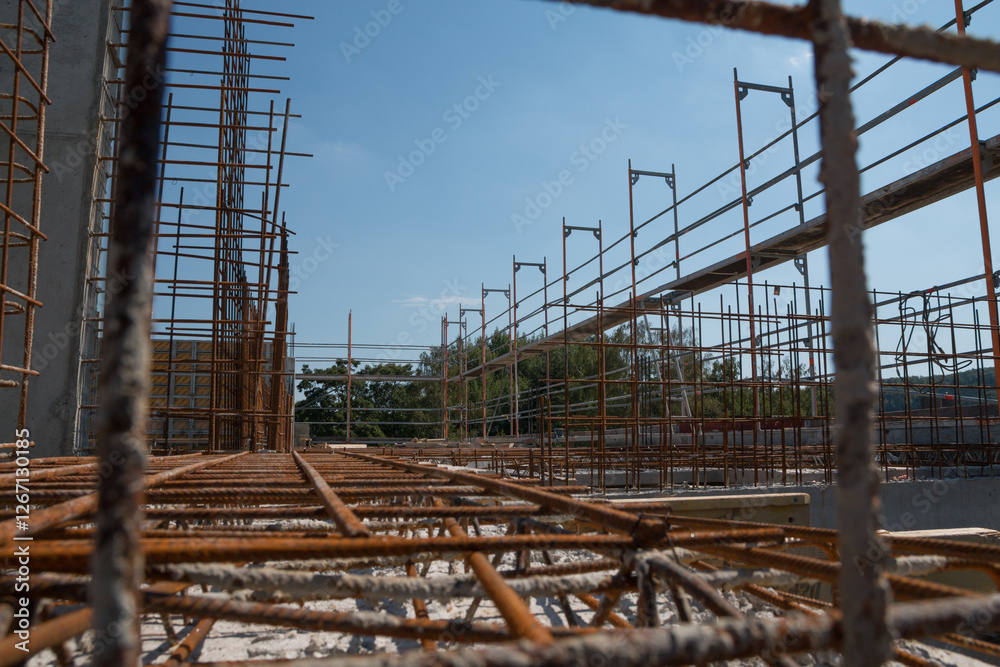 Public Building Under Construction – Raw Concrete Structure with Wooden ...