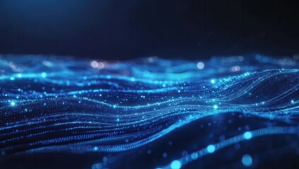 Poster - Blue digital wave, particles, dark background, abstract, tech