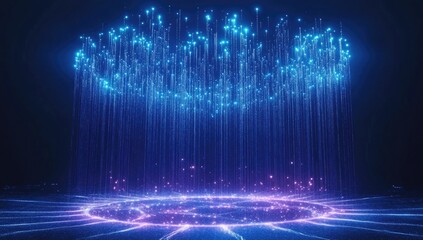 Poster - Futuristic blue data rain on dark stage
