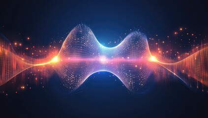 Poster - Abstract glowing wave energy data flow, dark background, digital art, tech concept